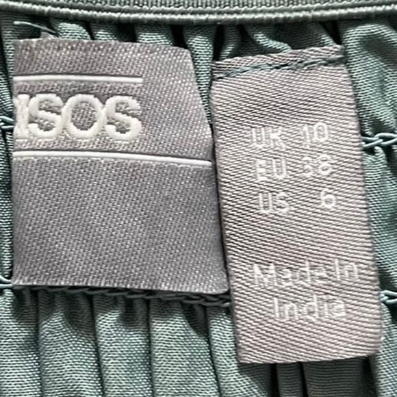 Asos Teal Shirred Skater Dress Long Sleeve Babydoll Mini Dress Smocked Size 6 - Picture 5 of 8